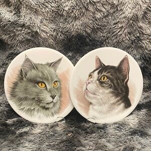 Gray and White Cat Portrait Coasters/ Plates